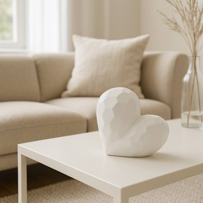 Modern Geometric Heart Sculpture - Ceramic Decorative Object