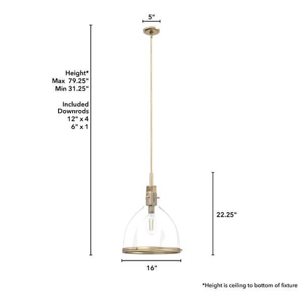 dimension image slide 1 of 3, Hunter 16" Van Nuys 1 Light Pendant - Entry, Dining Room, Kitchen - Modern Industrial, Contemporary