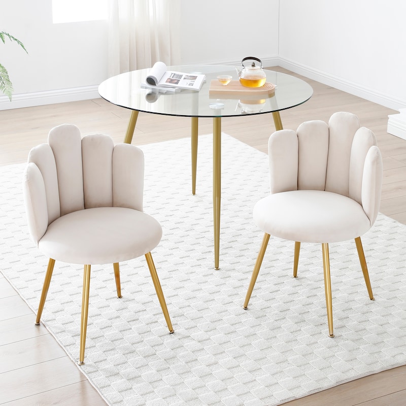 Modern Velvet Dining Chairs Set of 2,Upholstered Woven Dining Chair with Golden Metal Legs,for Dining Room, Kitchen