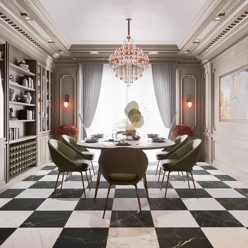 Merola Tile Reve Checker Blanc with Noir 23-1/2" x 23-1/2" Porcelain Floor and Wall Tile - Sample Swatch