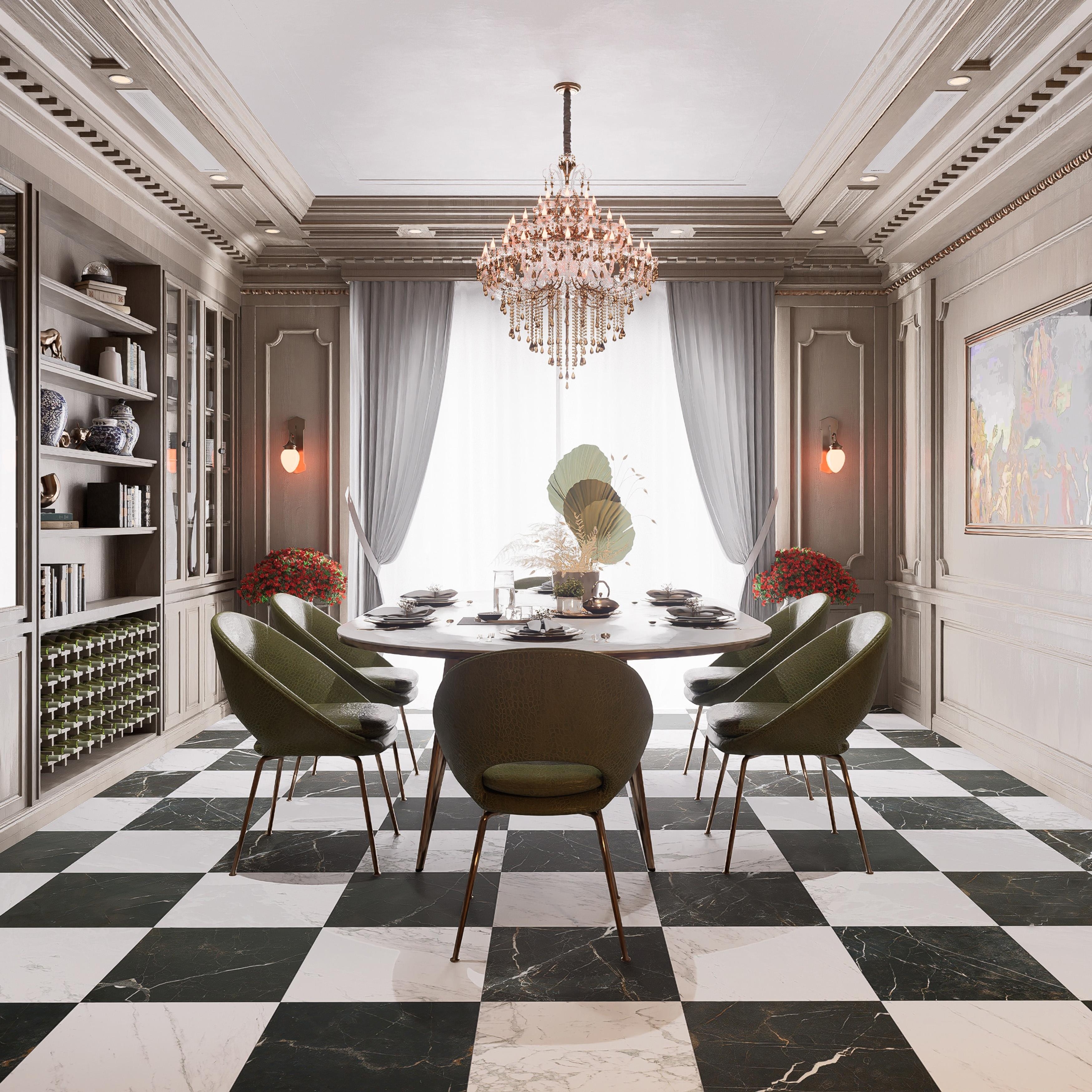 Merola Tile Reve Checker Blanc with Noir 23-1/2" x 23-1/2" Italian Porcelain Floor and Wall Tile