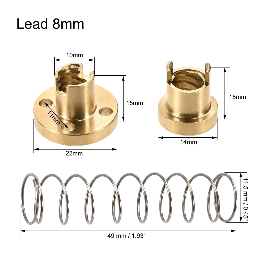 Flylock 4 Set T8 Anti Backlash Spring Loaded Nut Elimination Gap Nut for 8mm Acme Threaded Rod Lead Screws for 3D Printer T8 Lead Screw