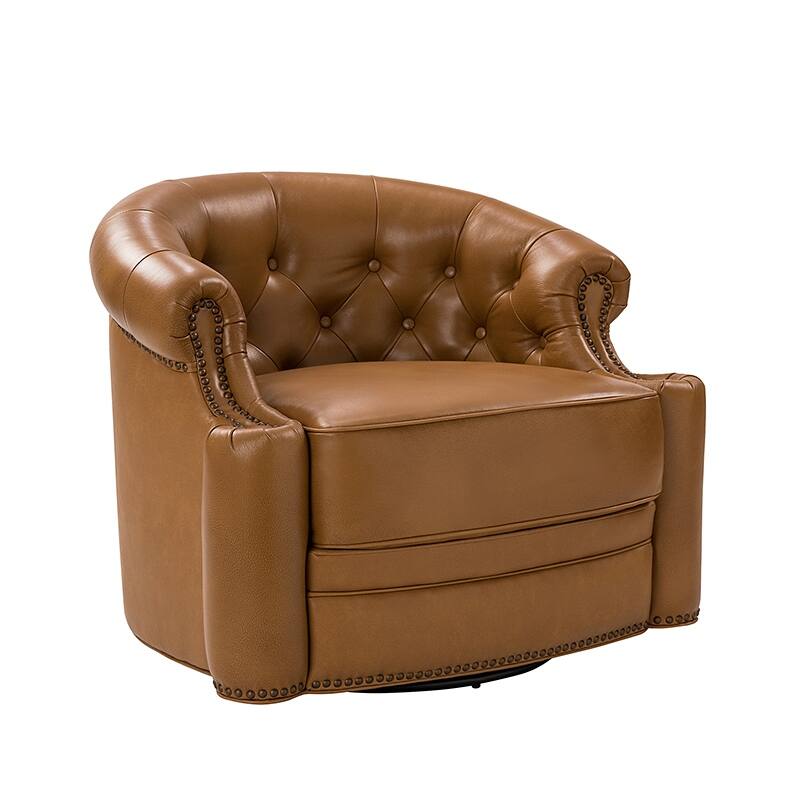 Felipe Traditional Genuine Leather 360° Swivel Chair With Tufted Back with Fully Assembled By HULALA HOME