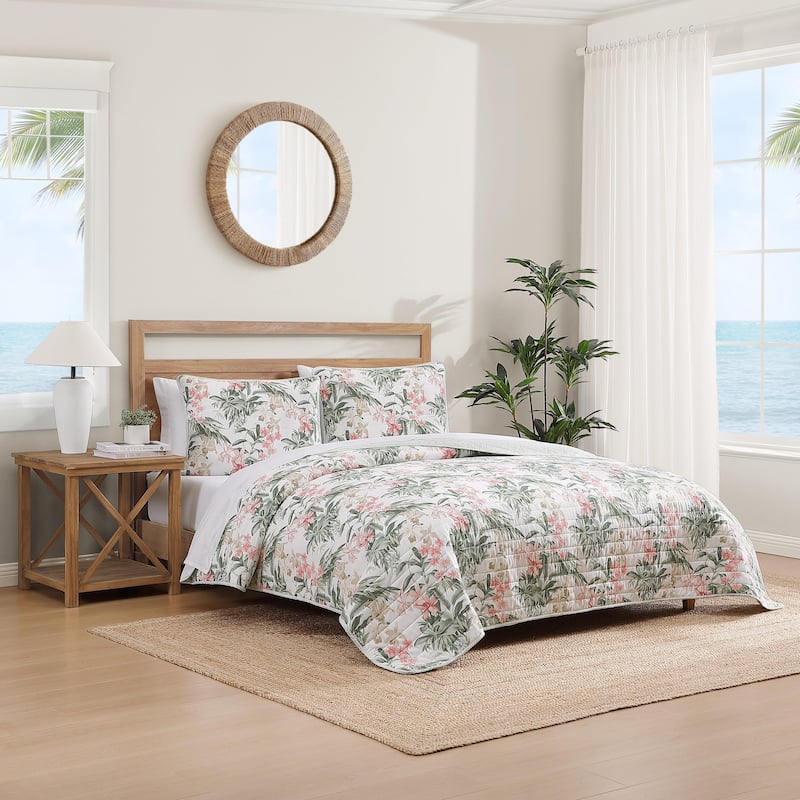 Tommy Bahama Island Orchid Coton Reversible Pink Quilt Set