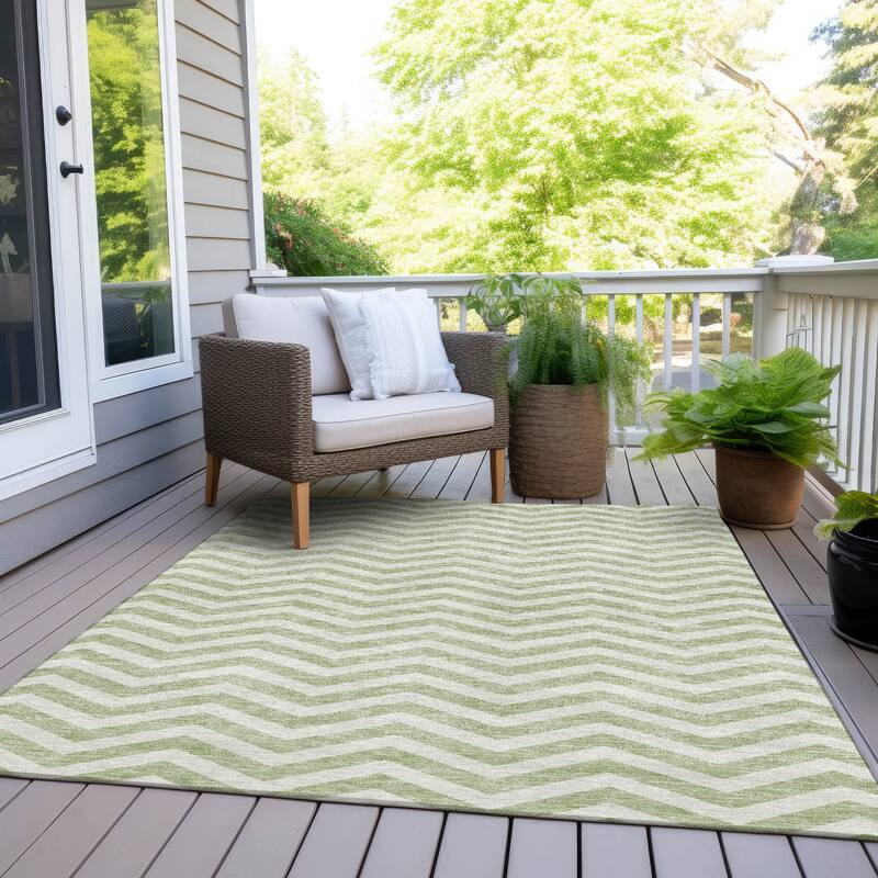Machine Washable Indoor/ Outdoor Chantille Chevron Stripe Rug - Aloe - 9' x 12'