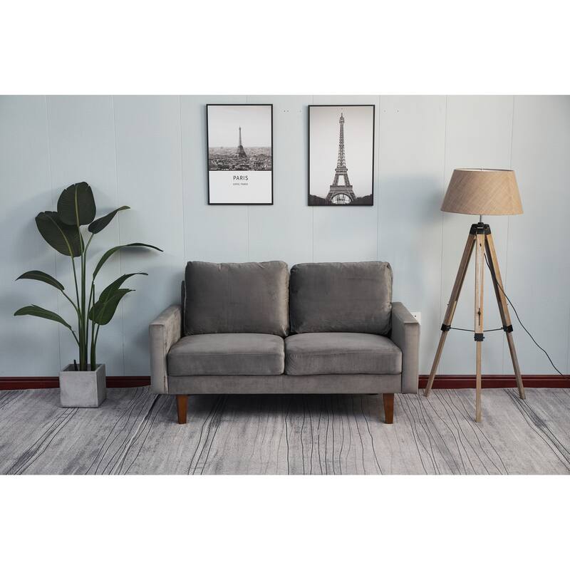 Grey Sofa with Wood and Fabric, 70x33x34 inches