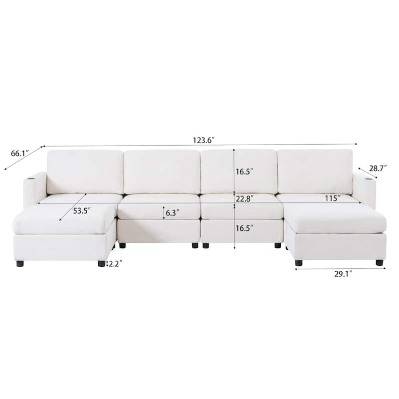 123" U-Shape Modular Sectional Couch with Storage Function, Ottoman