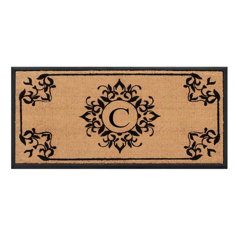 A1HC Floral Natural Coir & Rubber Monogrammed Front Doormat - 24"X48" - C