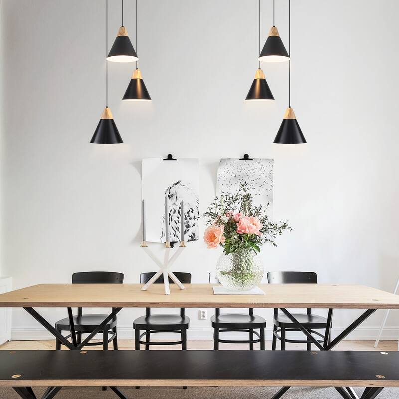 3-Light 9.4"W Metal Wood Island Pendant Lights for Kitchen Living Room