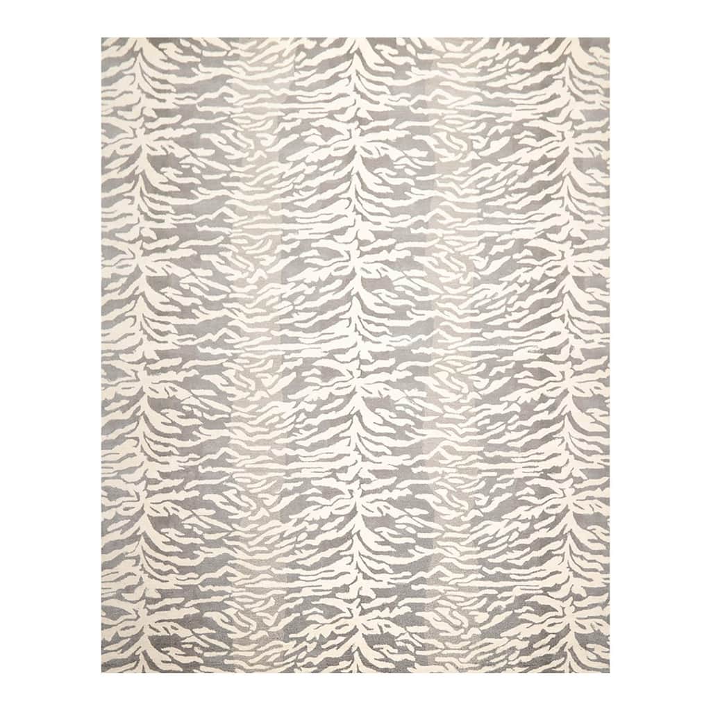 Hand Tufted 100% Wool Animal Print Oriental Area Rug Ivory Color