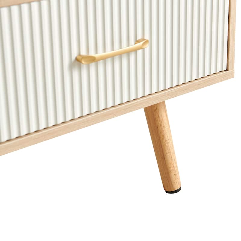 Modern Rectangular Coffee Table with Sliding Drawers and Storage Space, for Living Room, Natural Wood Color