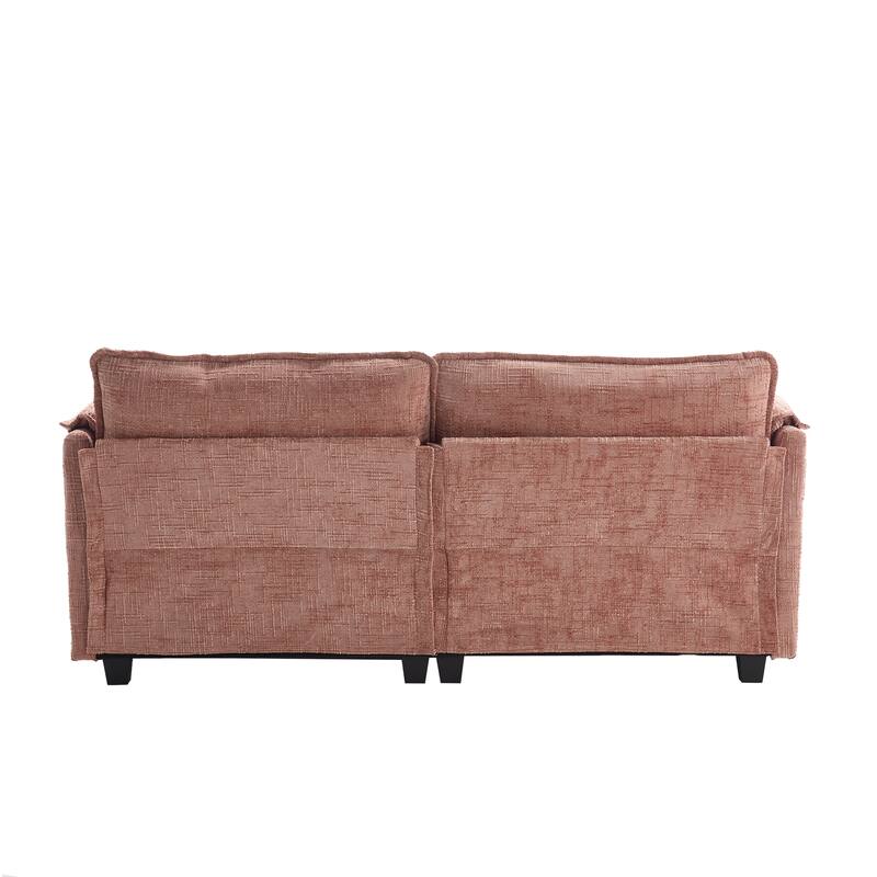 Chenille Sleeper Sofa Bed Deep Seat Loveseat Sectional Couch with Ottomans Chaise Lounge, Detachable Armrests and Side Pockets
