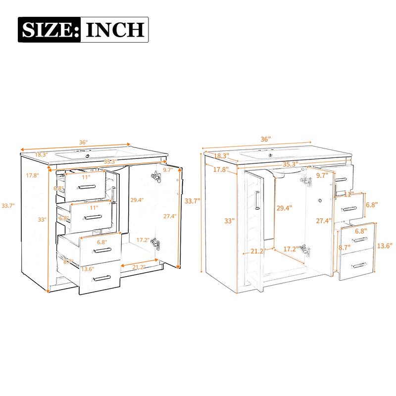 72" Solid Wood Bathroom Vanity with Dual Ceramic Sinks, Freestanding Double Sink Cabinet with Drawers and Soft-Closing Doors