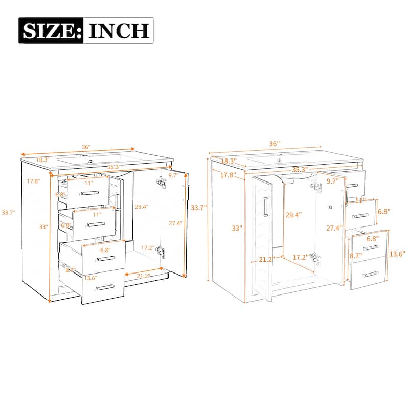 GDFStudio - Carrington Modern Freestanding Double Bathroom Vanity Set with Ceramic Sinks, Drawers & Soft Closing Doors - 72'W