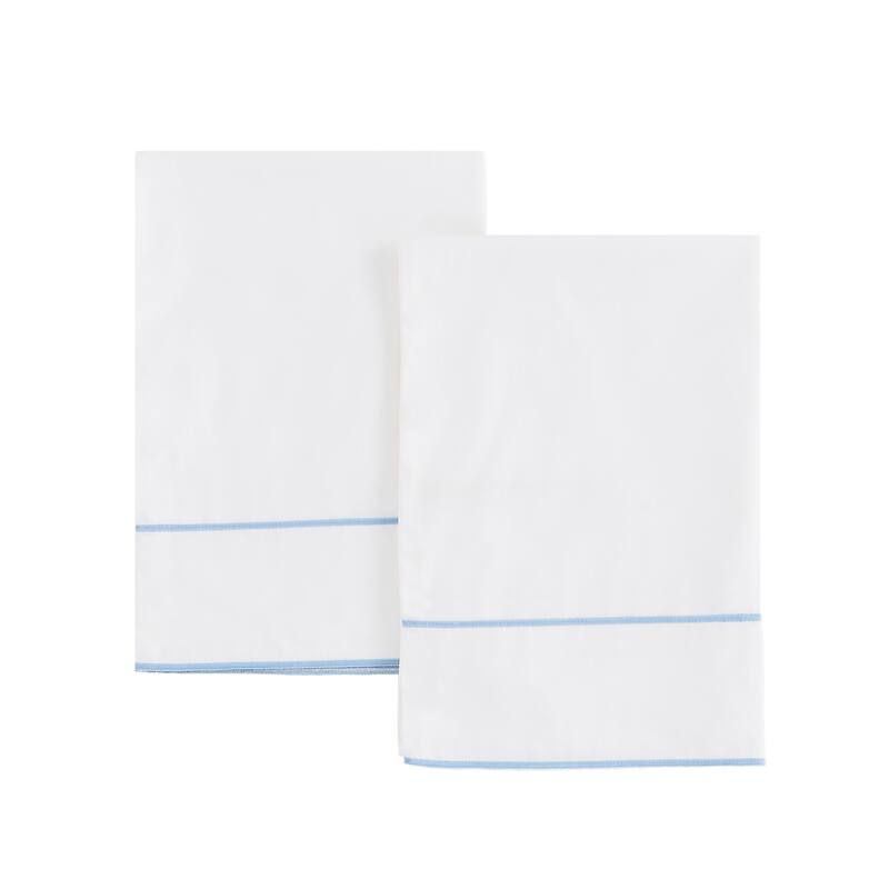 Home Sweet Home Collection 600TC Cotton Stripes Embroidery Edges Sheet Set & Pillowcases - 2pcs Standard Pillowcases - Blue