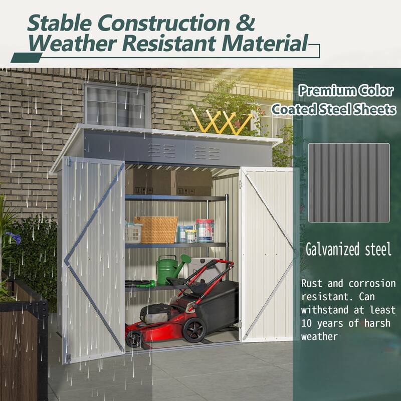 Grey Metal Outdoor Storage Shed with Tall Door and Multifunction Use - 72.05” W x 47.64” D x 71.65” H
