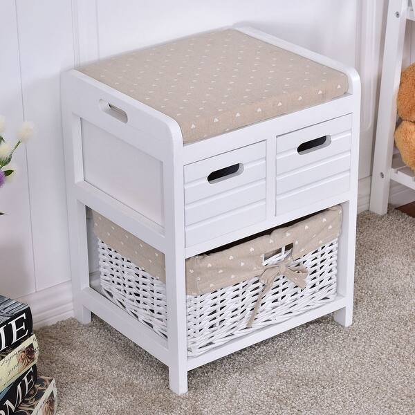 Shop Costway Wooden Storage Unit Bench Wicker Rattan Drawers