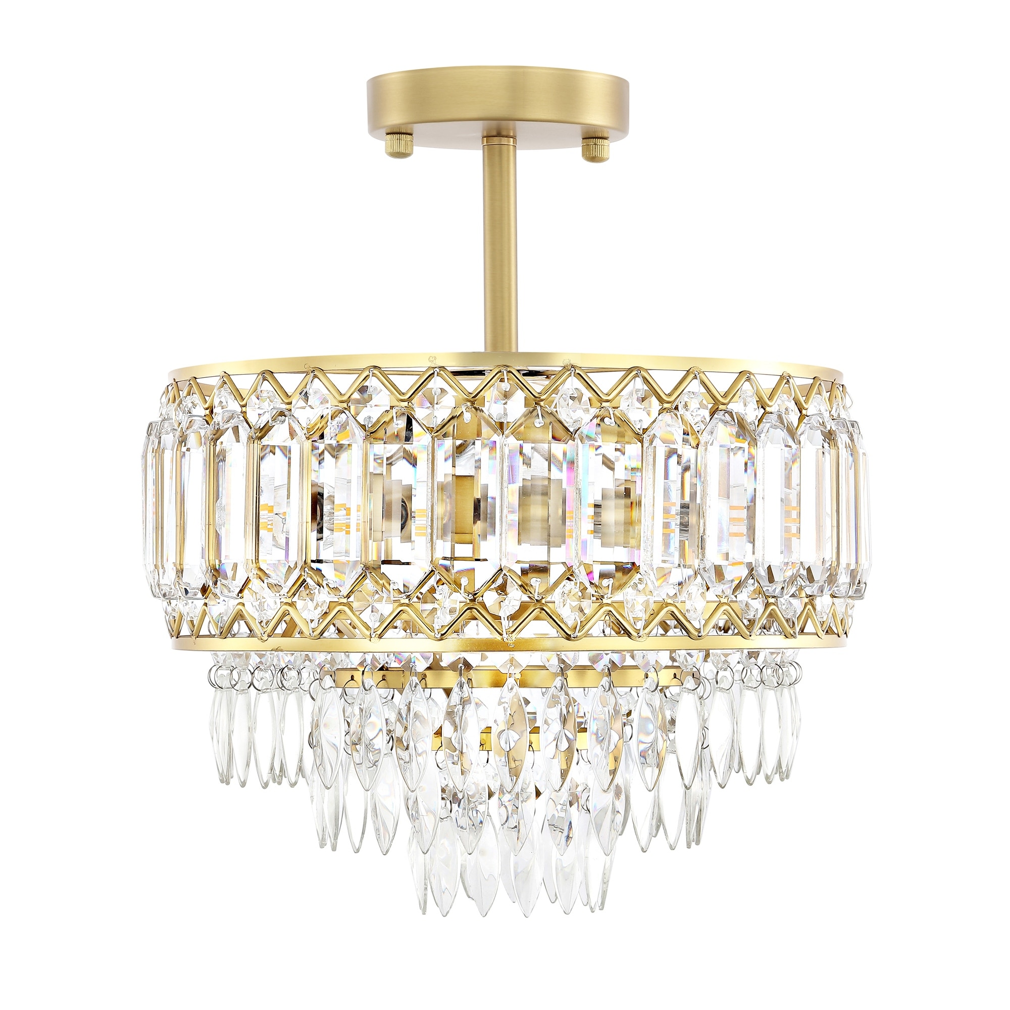 Dimmable Crystal Semi-Flush Mount Ceiling Light with 3 Lights-image