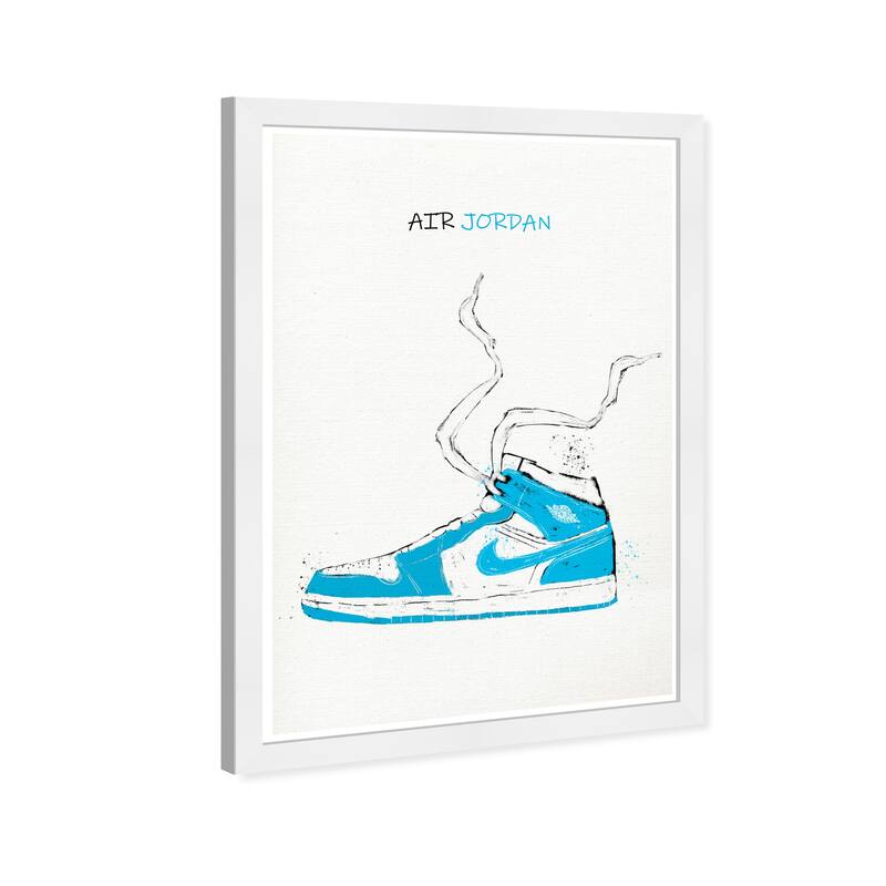 Wynwood Studio Prints Fashion and Glam Air jordan Drawing IV Blue and Cyan Modern & Contemporary Wall Art Canvas Print