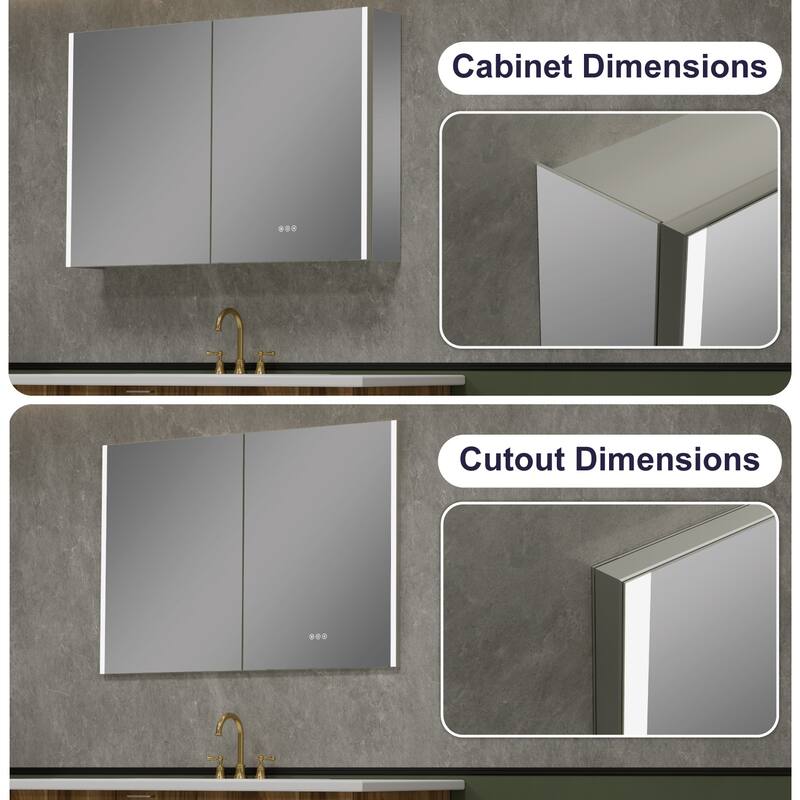 Chloe LED Medicine Cabinet with Mirror, Dimmable, Anti-fog, Adjustable Glass Shelves, Recessed or Surface Mount