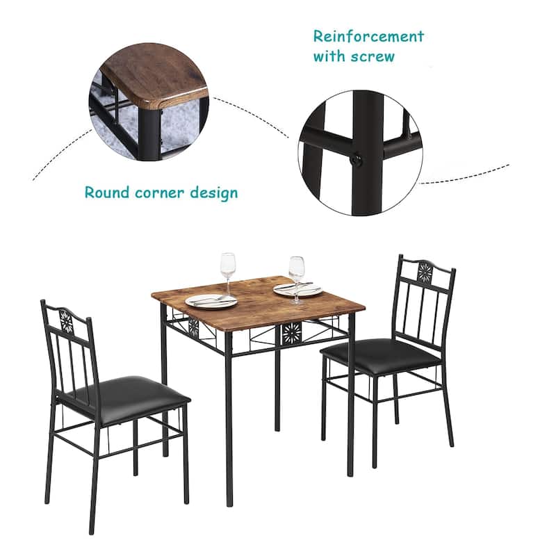 Javlergo 3-Piece Dining Set with Wooden Table and 2 Chairs for Kitchen Dining Room