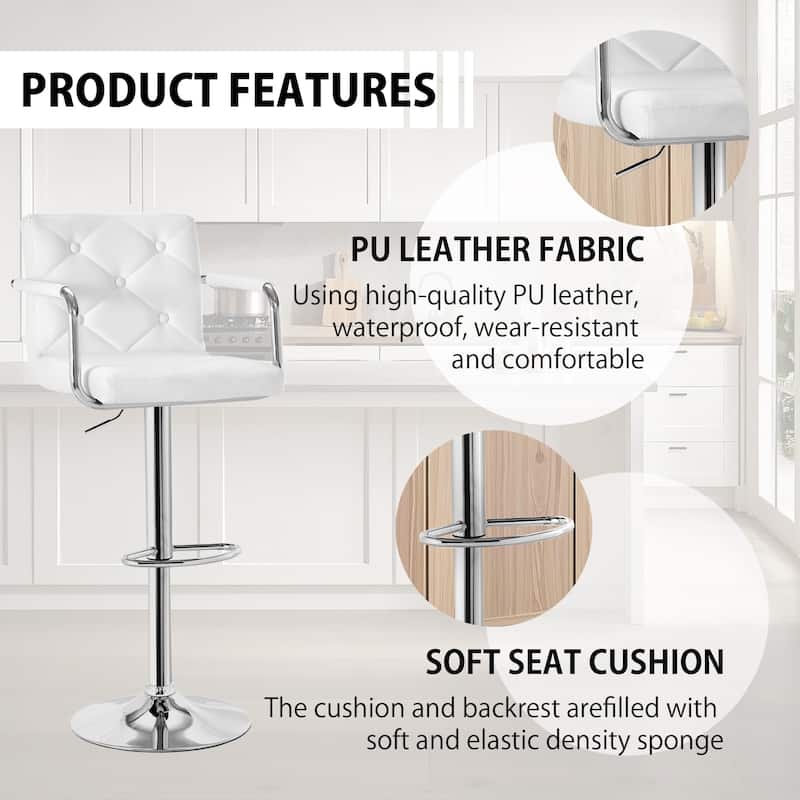 VECELO Height Adjustable Bar Stools Set of 4 Swivel PU Leather Barstool with Back and Arms for Kitchen Island