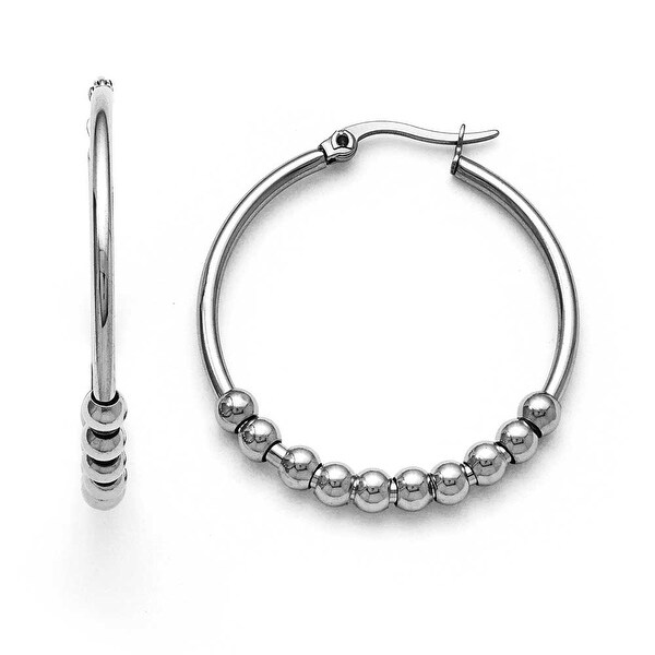 Chisel Stainless Steel Polished Beaded Hoop Earrings