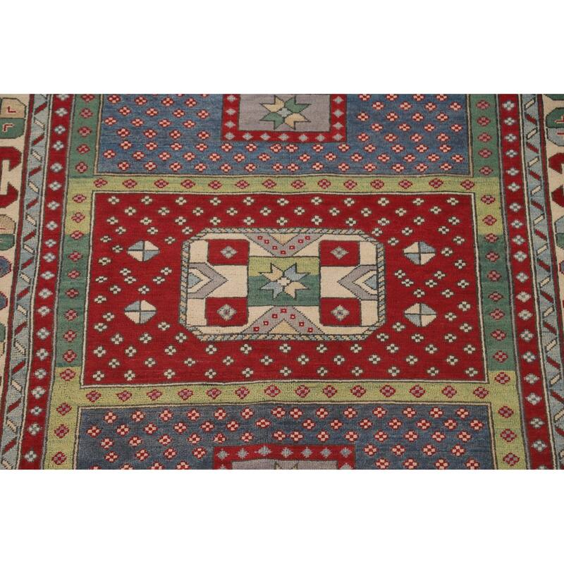 Geometric Kazak Area Rug Hand-Knotted Wool Carpet - 5'0" x 6'5"