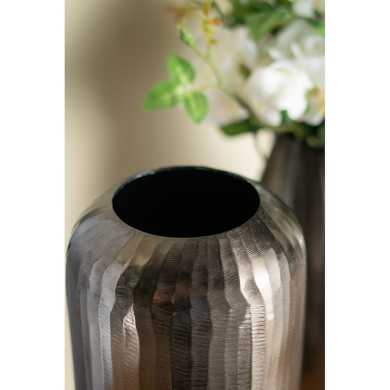7x7x17" Aluminum Layered Chisel Oval Vase
