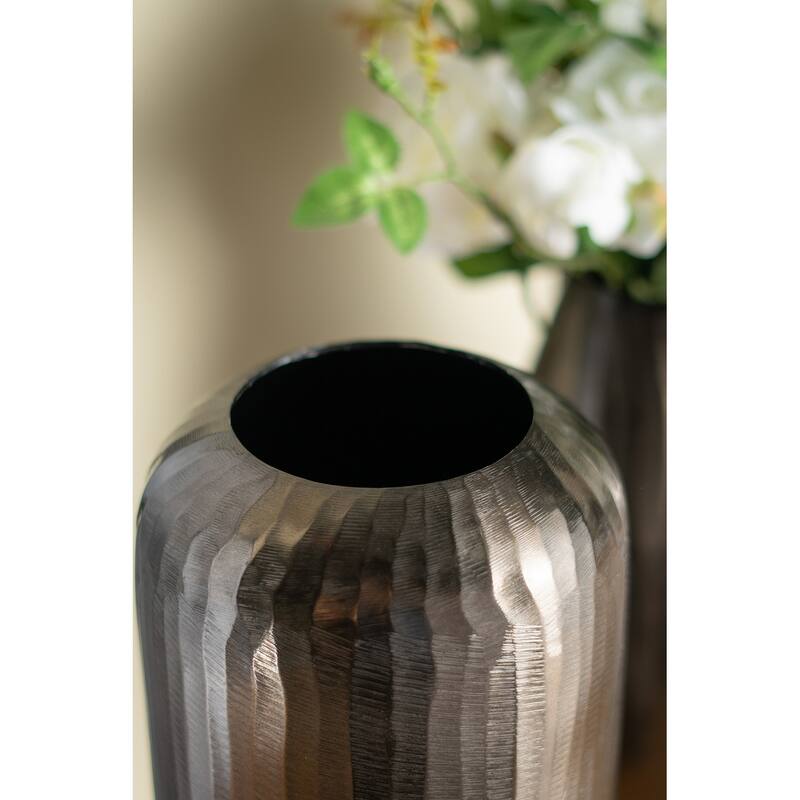 7x7x17" Layered Chisel Aluminum Vase Modern Metallic Finish Home Decor