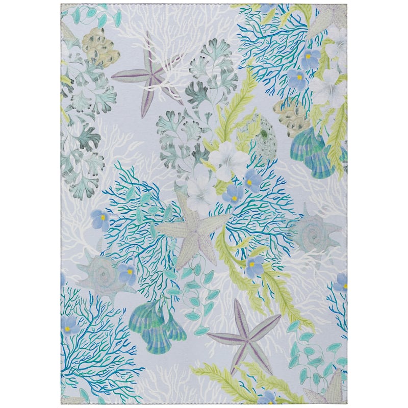 Indoor/ Outdoor Surfside Coral Reef Washable Rug New - Aqua - 10' x 14'