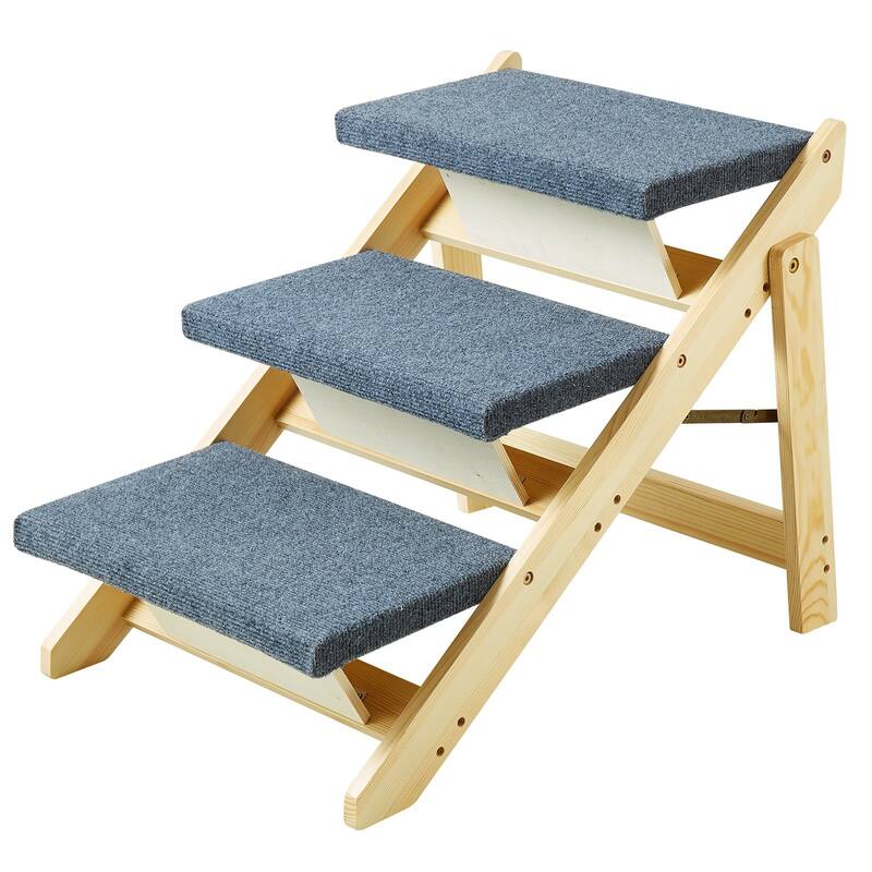 2-in-1 Natural Wooden Foldable Pet Stairs and Ramps Ideal for Small to Large Pets - 3