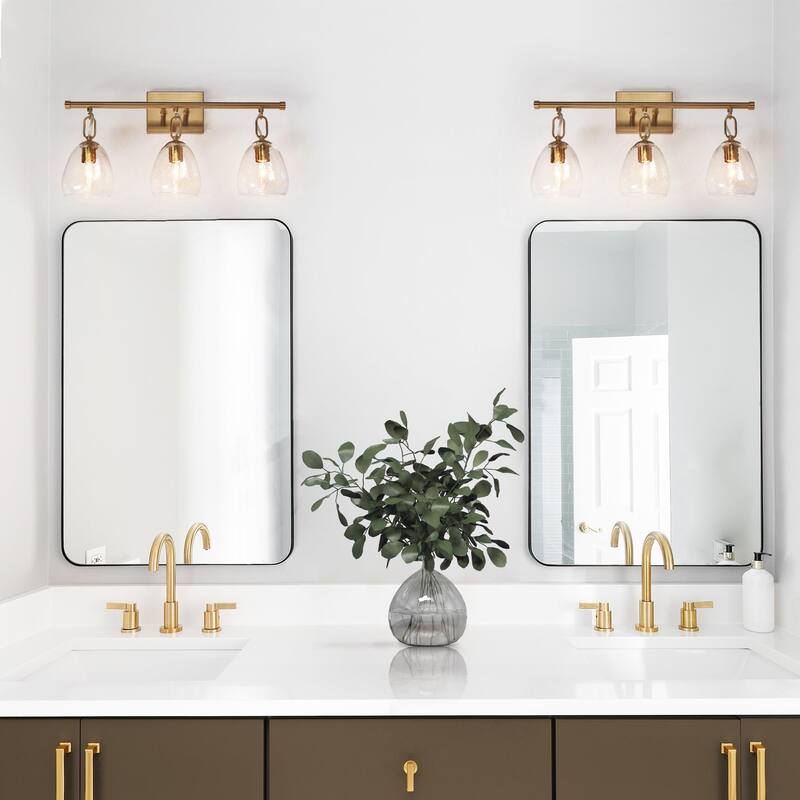 Blobfish Modern Gold 3-Light Bathroom Vanity Lights Glass Wall Sconces - L 21.6" x W 6.5" x H 11"