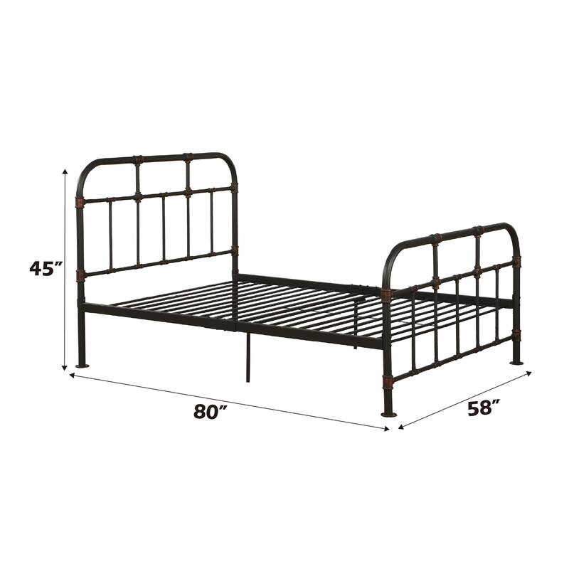 Full Size Metal Industrial Open Frame Bed with Copper Accents and 330lbs Weight Capacity