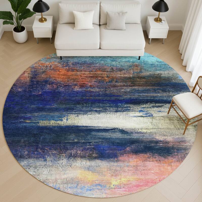 Premium Washable Super Soft Modern Abstract Mayfield Rug - Blue - 8' x 8'