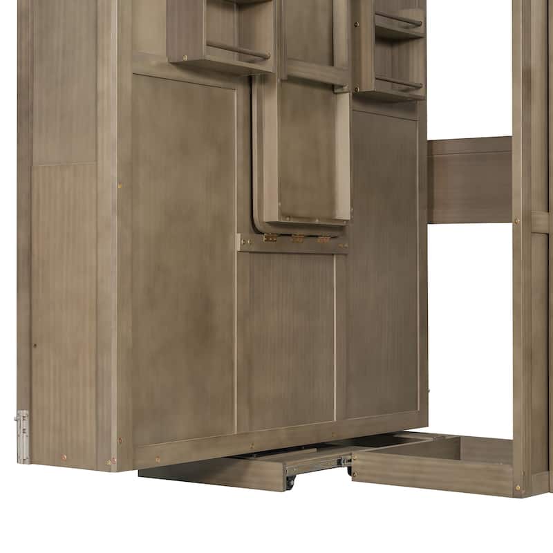 Rotating Murphy Bed Wall Bed Queen Size with Convertible Desk Side Shelves