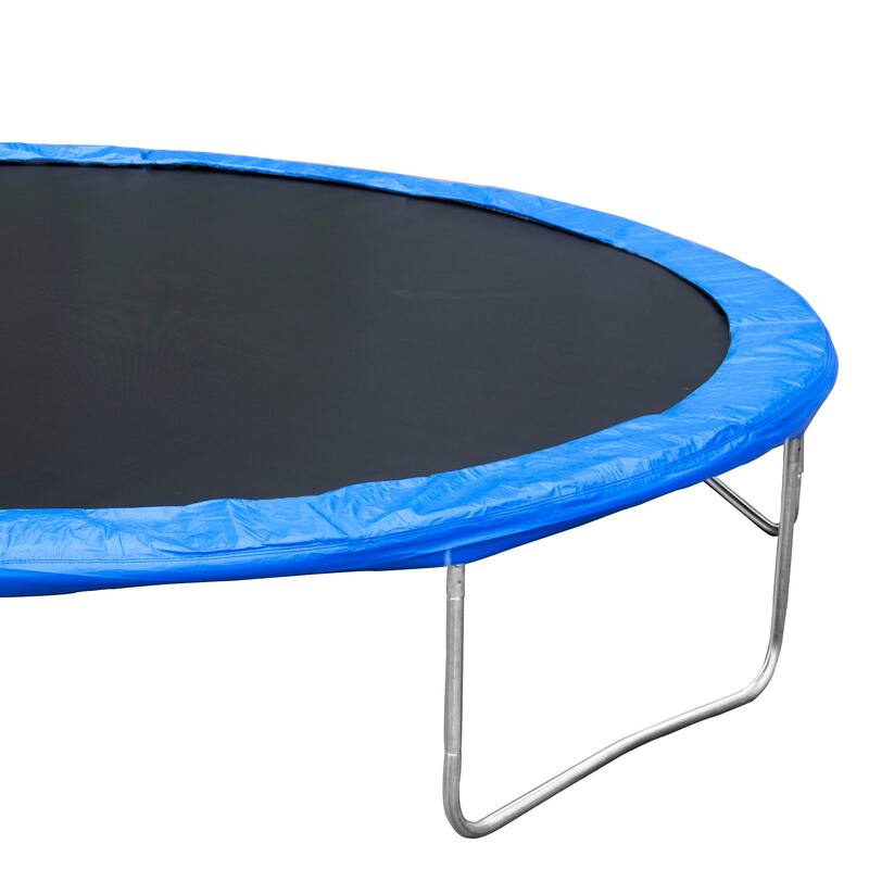 Recreational Trampoline - Safety Enclosure Net, Ladder, Double-Side Color Pad, Curved Fence Pole - Blue - 166