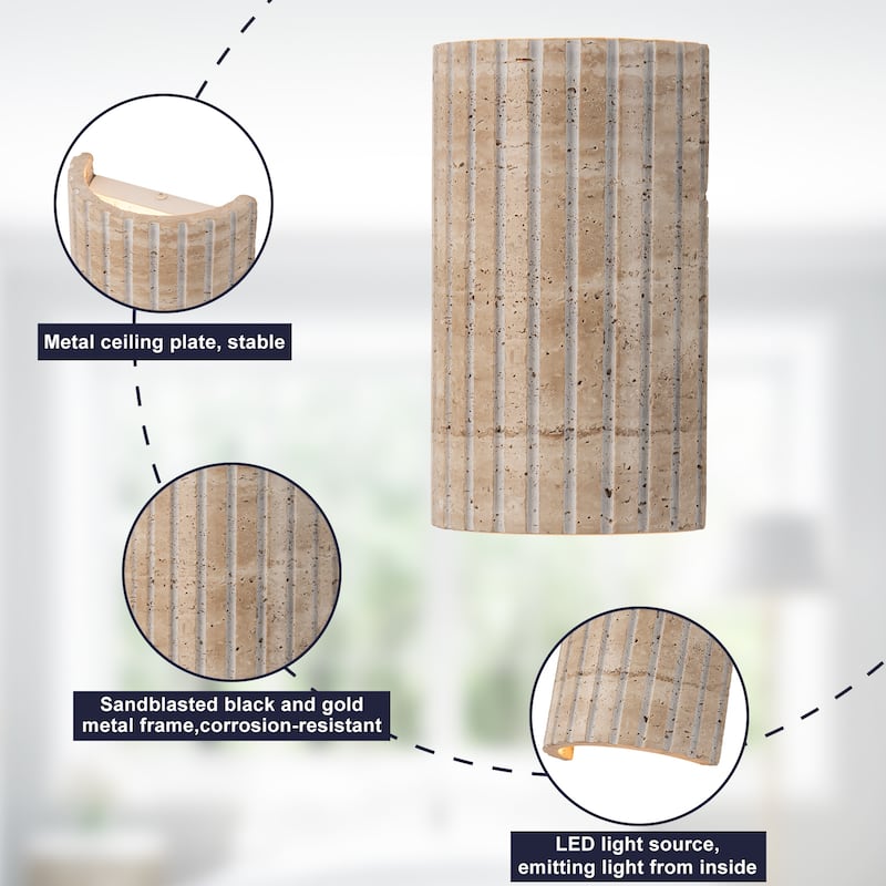 Travertine Dimmable LED Wall Sconce with Vertical Grooved Design