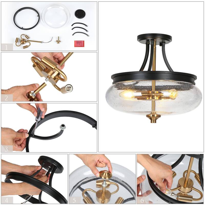 Modern Farmhouse 3-Light Black Gold Lantern Semi-flush Mount Transitional Sputnik Ceiling Lights