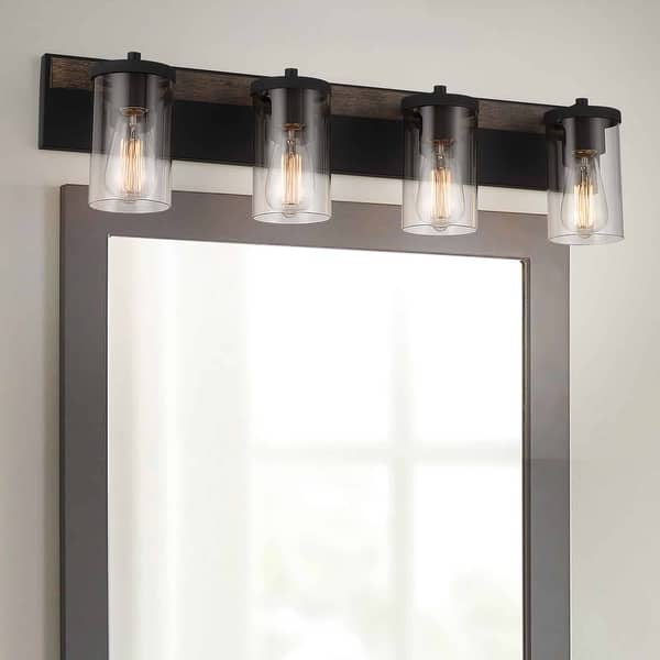 slide 2 of 8, Acroma 4 Light 31 Inch Modern Farmhouse Rustic Bathroom Vanity Lights-UL Weathered Walnut