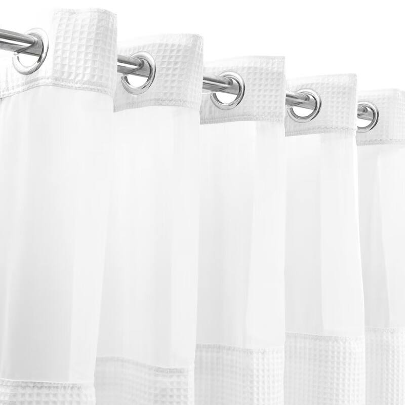 Cotton Blend Honeycomb Waffle Weave Shower Curtain with Snap-in Liner