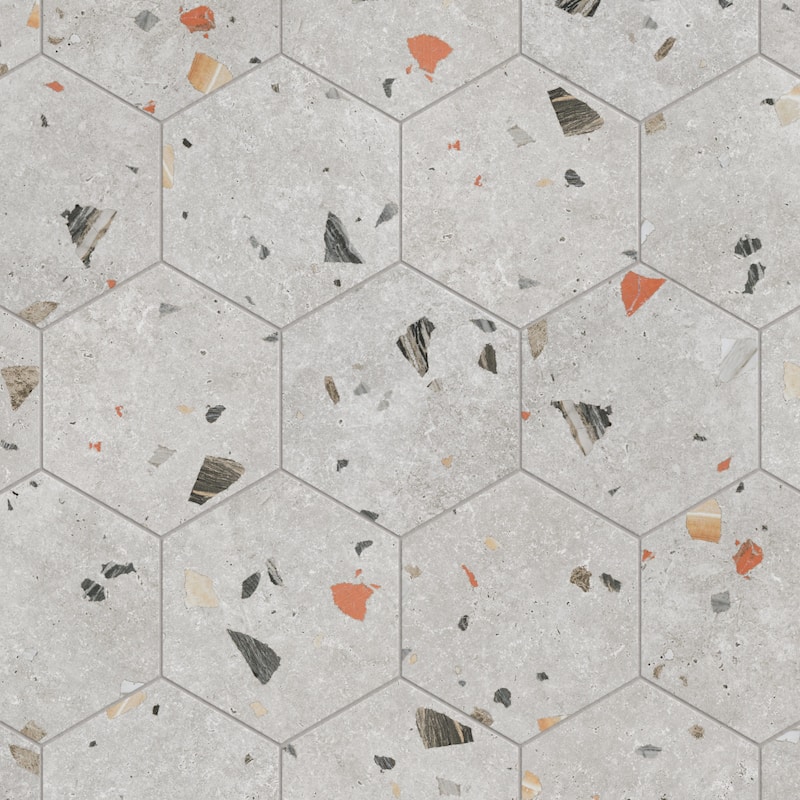 Merola Tile Sonar Hex Silver 8-5/8" x 9-7/8" Porcelain Floor and Wall Tile
