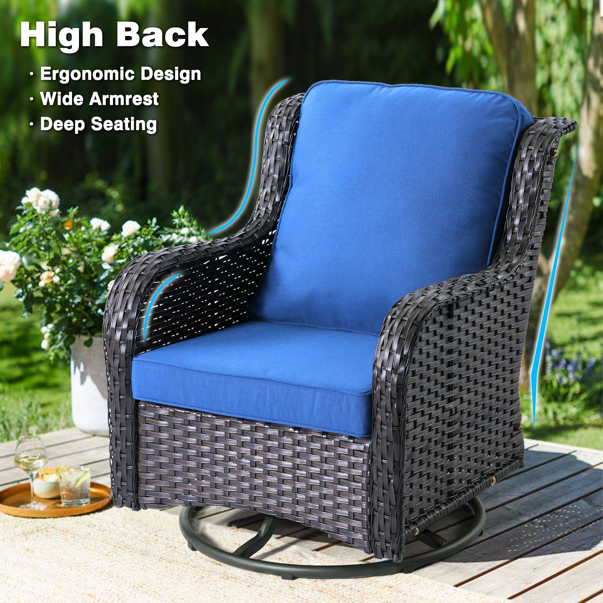 OVIOS 3-piece Patio Wicker Swivel Chair Set-image