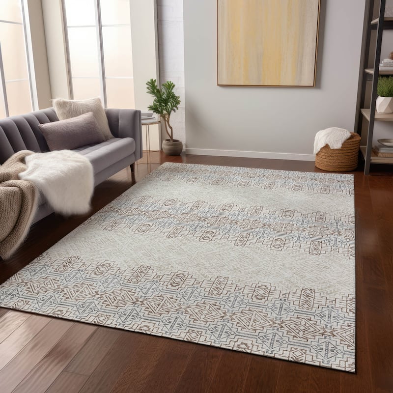 Machine Washable Indoor/ Outdoor Moroccan Boho Chantille Rug