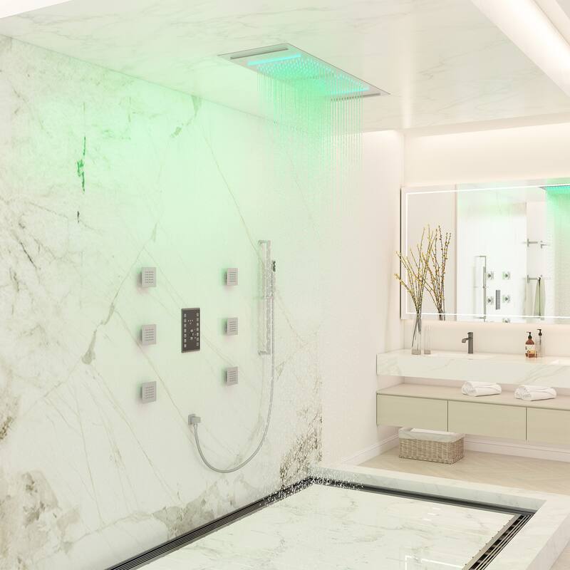 Luxury Shower System, 64-Color LED Music Multi-Function Thermostatic Shower Faucet Set with 6 Body Jets & Handheld Shower Head