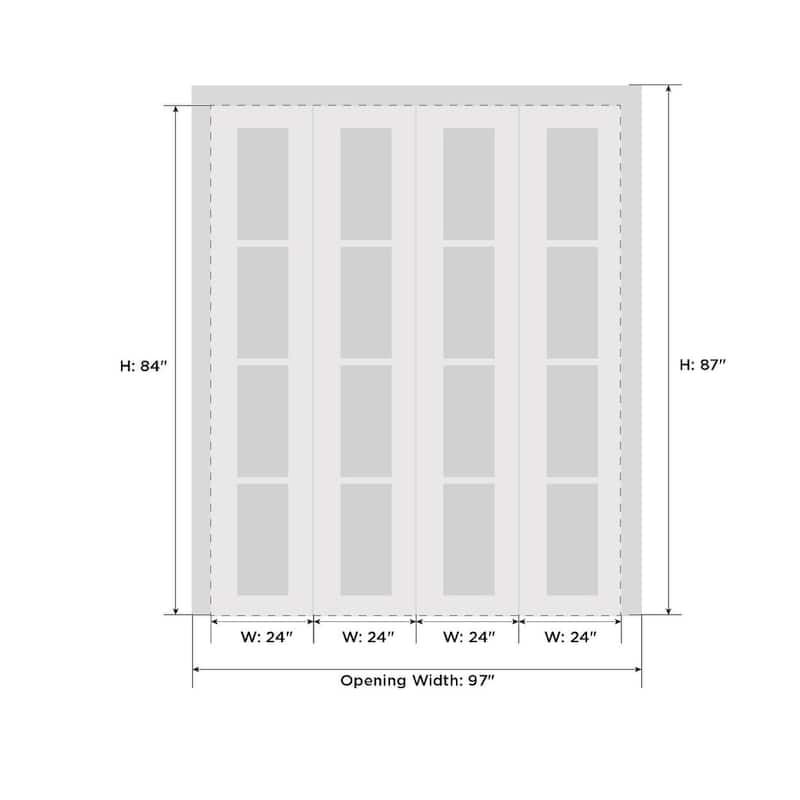SartoDoors Quadro 4055 | Closet Door Bi-fold Door | Solid Wood w/ Glass | Hardware Set | 72x80, White Silk