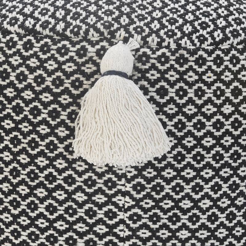 Zyad Farmhouse Black/White Geometric Handmade Round Pouf Ottoman by Sevita