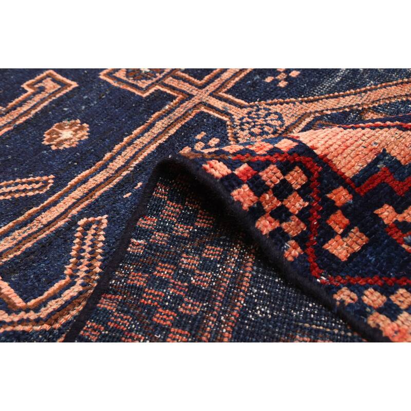 ECARPETGALLERY Hand-knotted Melis Vintage Navy Wool Rug - 4'2 x 5'8