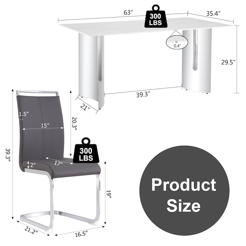 Modern Marble Glass Dining Set with Stainless Steel Legs & PU Chairs