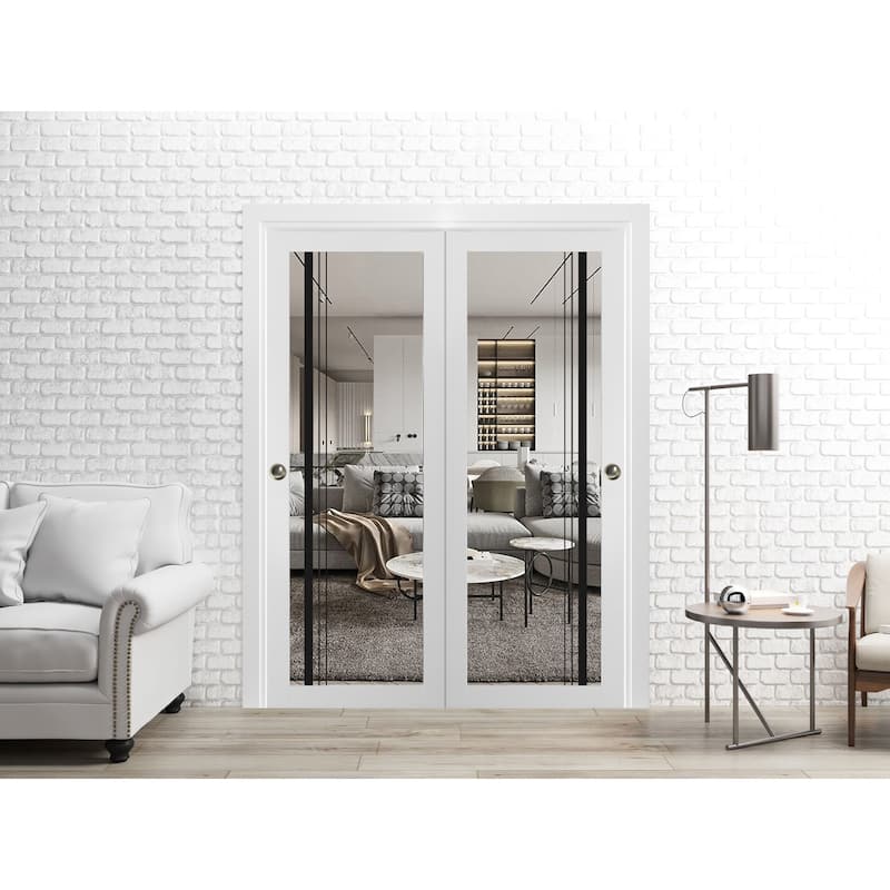 Bypass Doors 36 x 80 Lucia 2566 White Silk Clear Glass Sturdy Rails